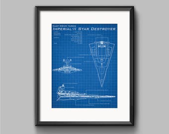 Star Wars Imperial Star Destroyer Schematic Art Print - TIE Fighter, TIE Bomber, TIE Interceptor, Star Destroyer, schematic, poster