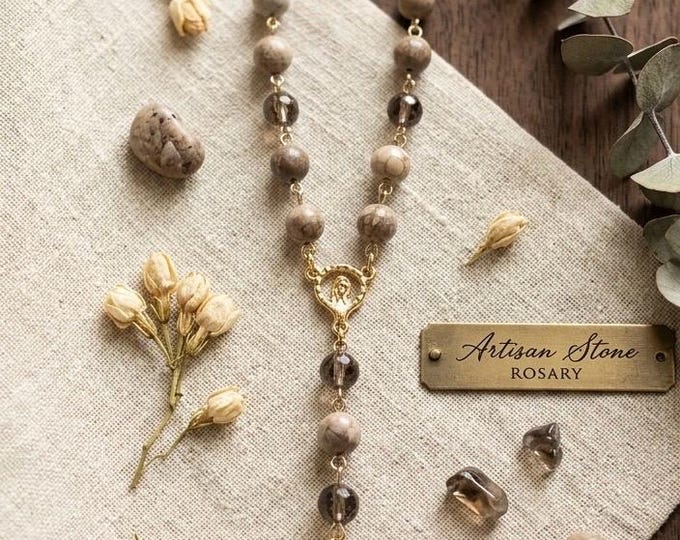 Car rosary with gold Virgin Mary and Cross