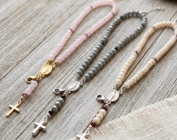 Rosary bracelet silver cross