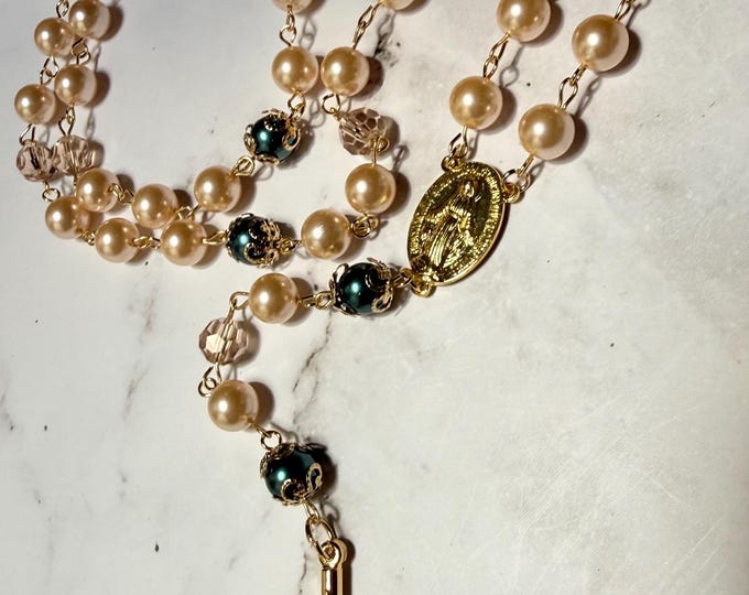 Rosary with gold Virgin Mary and Crucifix