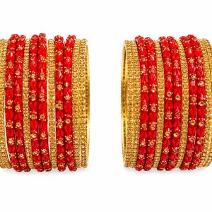 Brudarmbandsset med röda kristaller | Handgjorda traditionella glitterarmband för kvinnor