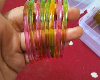 Conjunto de brazaletes de cristal color ámbar dorado