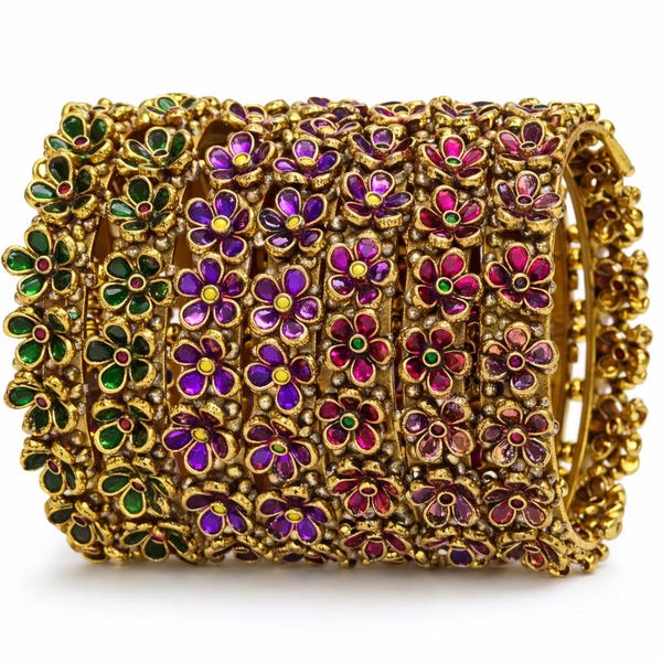 Floral Kundan Bangles Set