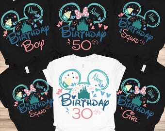 Disney Birthday Shirt, Personalized Name and Age Tee, Birthday Squad Matching Family Shirt