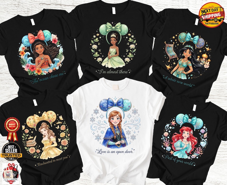Personalized Princess Shirt, Watercolor Quote Tee, Ariel Elsa Belle Matching Shirt image 1