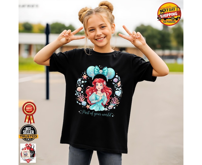 Personalized Princess Shirt, Watercolor Quote Tee, Ariel Elsa Belle Matching Shirt image 7