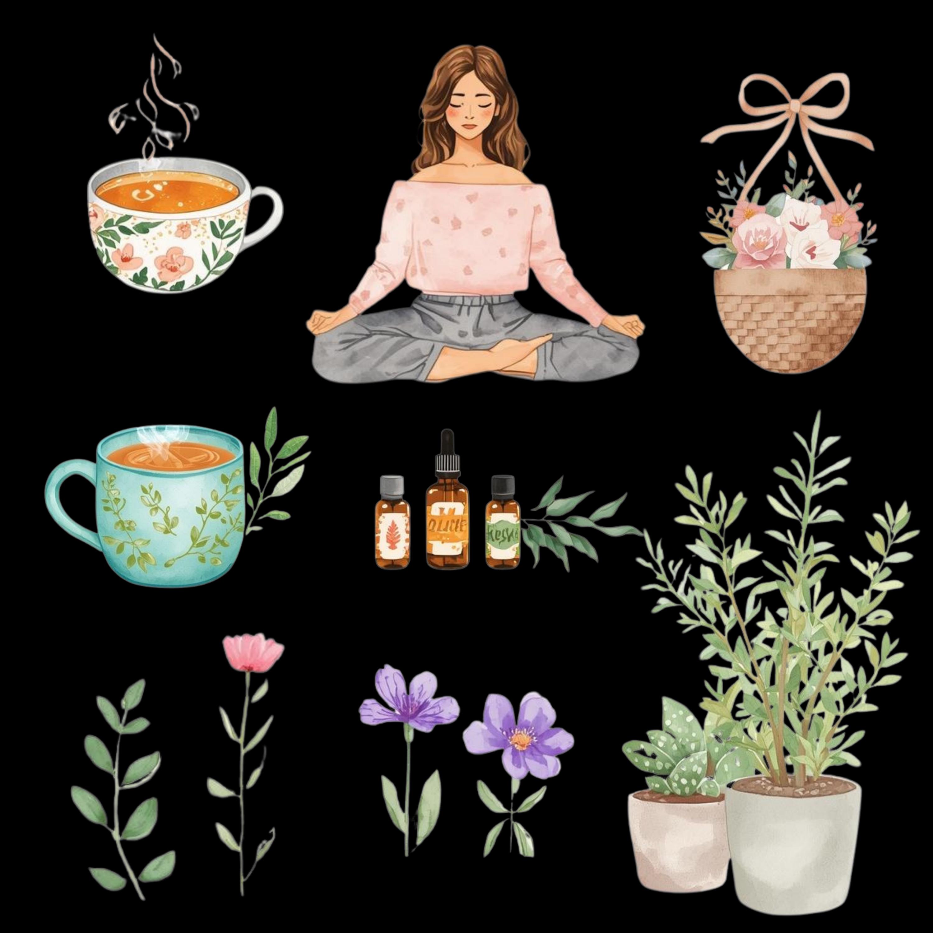 Self Care Watercolor Clipart Set – Wellness & Mindfulness PNG, Spa ...