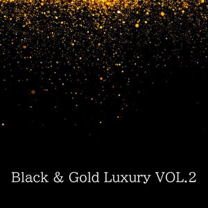 Può includere: Sfondo nero con particelle di glitter dorati. Il testo "Black & Gold Luxury VOL. 2" è visualizzato nella parte inferiore dell'immagine. I glitter dorati sono concentrati nella parte superiore e sfumano verso il basso.