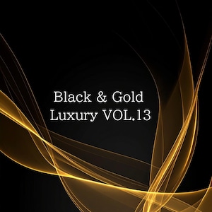 Puede incluir: Diseño abstracto con líneas doradas fluidas sobre un fondo negro. El texto "Black & Gold Luxury VOL.13" se muestra en blanco, creando un contraste. La imagen tiene un aspecto lujoso y elegante.