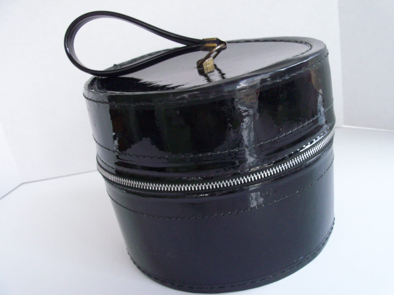 Hatbox Black Patent Leather Hat Box Wig Box Vintage 1950s Etsy