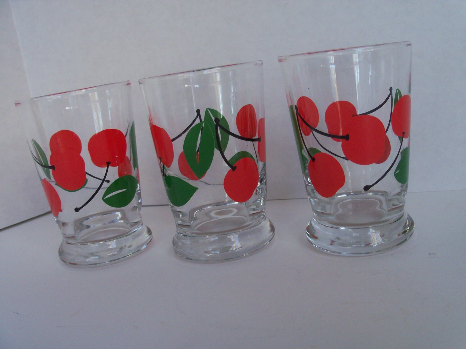Juice Glasses Cherry Pattern Drinking Glasses Etsy