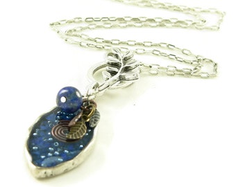 Orgone Energy Leaf Charm Necklace - Orgone Energy Jewelry - Lapis Lazuli Gemstone Necklace - Petite Pendant - Artisan Jewelry