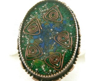 Orgone Energy Oval Brooch/Pendant in Copper Finish with Malachite/Turquoise/Lapis - Old Fashioned Brooch - Orgone Jewelry-Artisan Jewelry
