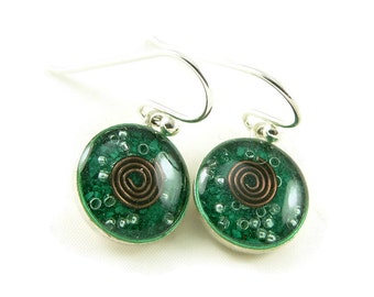 Orgone Energy Earrings - Malachite Gemstone - Small Dangle Earrings - Positive Energy Generator - Artisan Jewelry