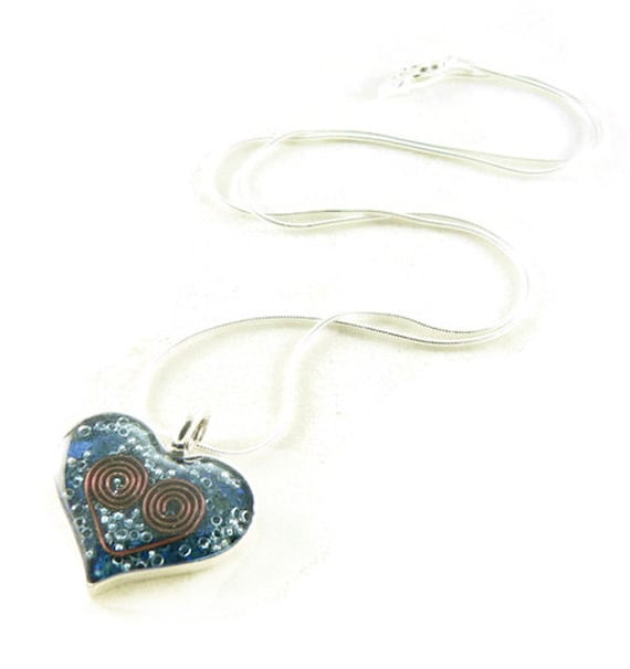 Orgone Energy Large Heart Pendant Necklace in Antique Silver Finish with Garnet