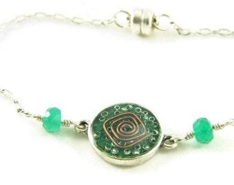 Orgone Energy Petite Stacking Bracelet in Antique Silver with Malachite Gemstone - Delicate Bracelet -Orgone Energy Jewelry -Artisan Jewelry