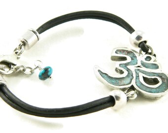 Orgone Energy Bracelet - Om Symbol Leather Friendship Bracelet - Choose Your Stone/Color - Natural Gemstones - Artisan Jewelry