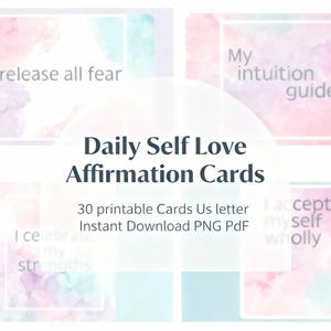 Self Care Affirmation Cards Printable | 4 Per Page Card Deck PDF | Daily Positive Affirmations for Confidence | 31 Cards | Instant Download
