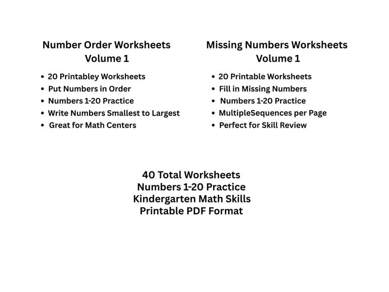 Kindergarten Math Worksheets Bundle | Number Order & Missing Numbers ...