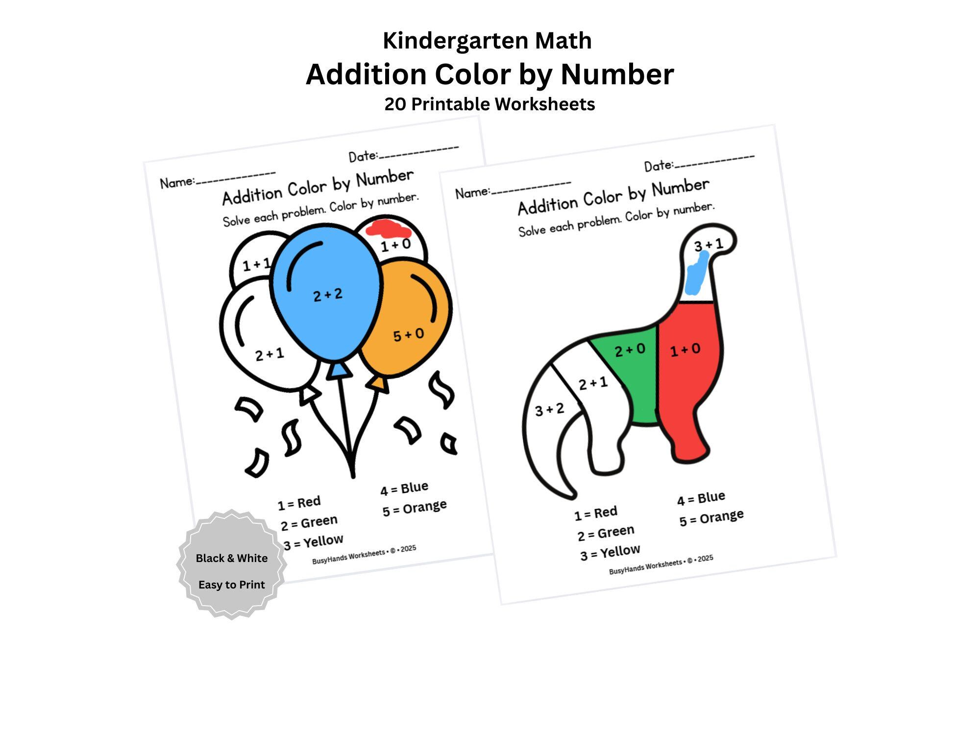 Printable Math Color Code Addition Worksheet Year 5 Kindergarten Addition Color by Number Worksheets | Addition Within 5 ...