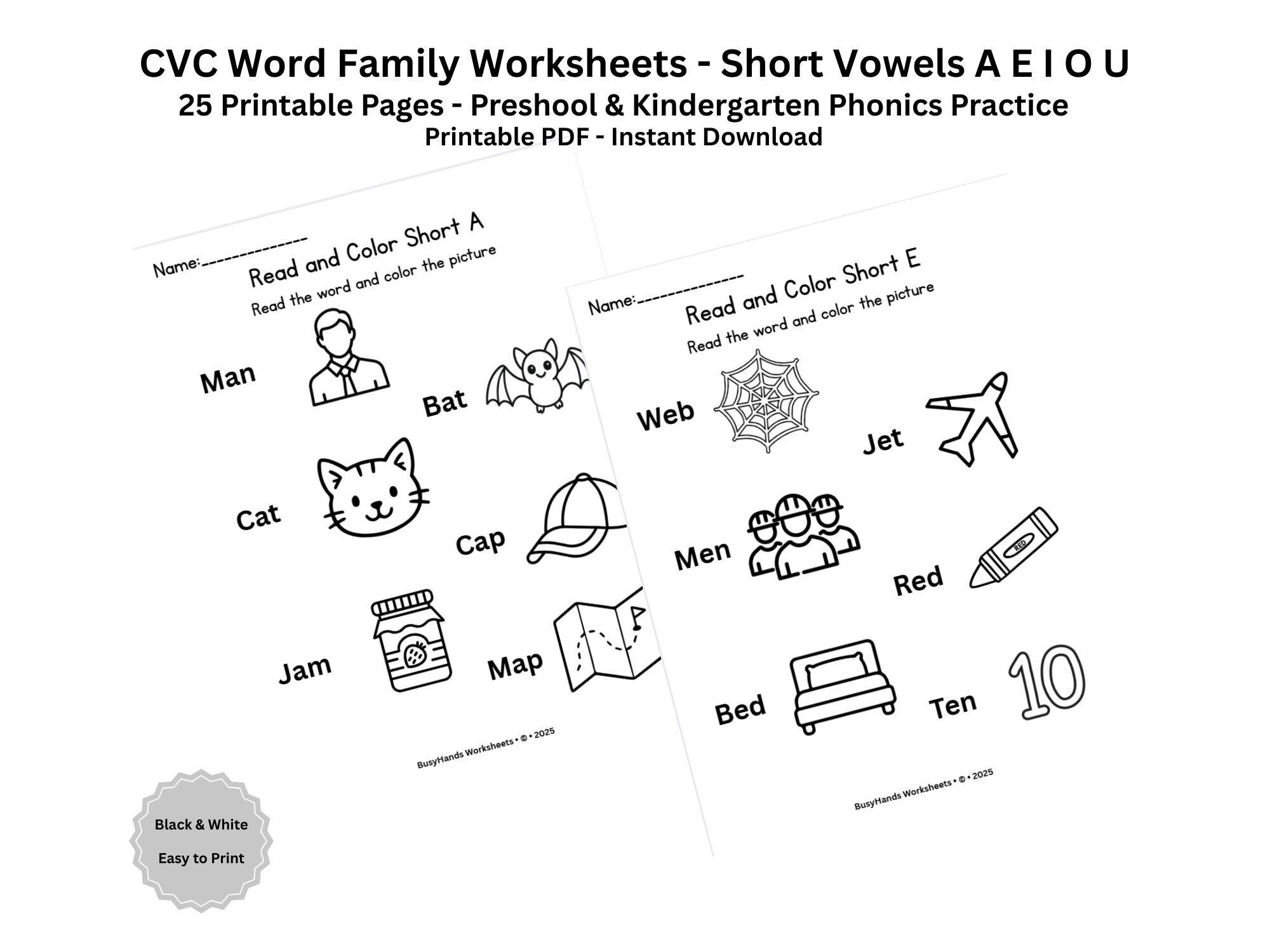 CVC Word Family Worksheets | Short Vowels A E I O U | Kindergarten ...