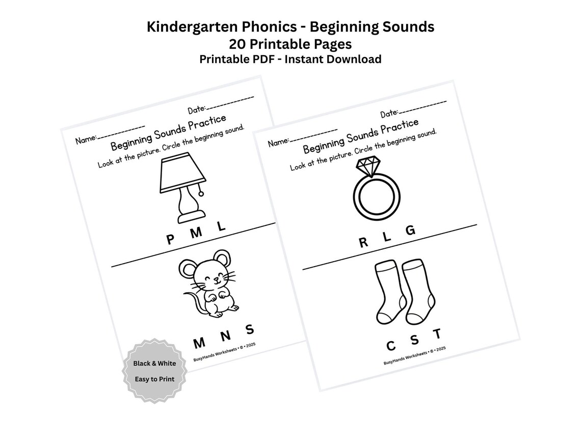 Kindergarten Beginning Sounds Worksheets | Phonics Practice | Circle ...