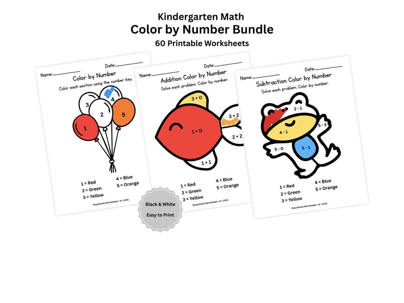 Kindergarten Color by Number Bundle | Addition & Subtraction Worksheets ...