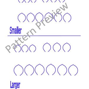 May include: A white background with blue line drawings of a repeating pattern. The word "Smaller" is above the pattern, and the word "Larger" is below the pattern. The pattern is a series of connected arches.