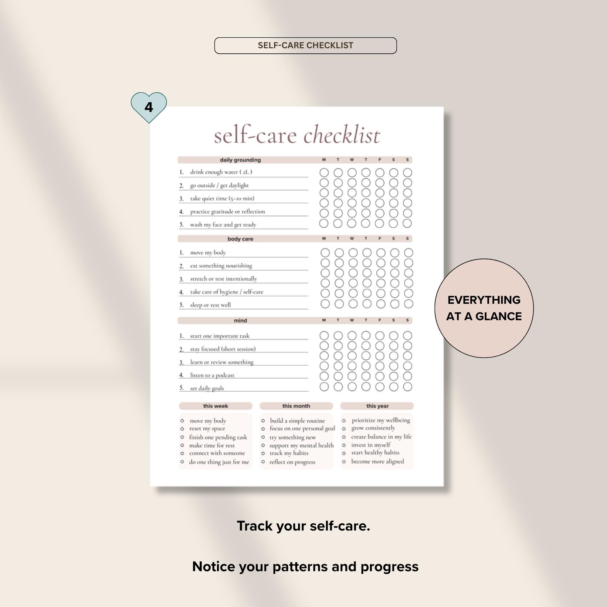 Self Care Checklist Bundle Printable, Daily Editable Planner, 30 Days ...