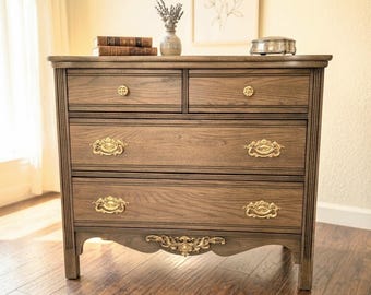 SOLD** Antique Victorian Style Cerused Oak Dresser & Pivot Mirror - Hand Refinished