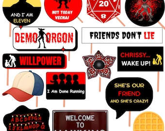 Accessori per feste con sconosciuti, accessori per feste, decorazioni per feste di compleanno, accessori per foto di fantascienza retrò anni '80 (file PDF digitale)