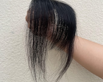Flequillo negro con clip, extensiones de cabello humano natural, flequillo fino con patillas para mujer