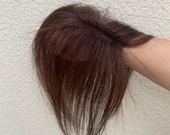 Extensiones de cabello humano virgen hechas a mano, color castaño liso, 3 x 11 cm, raya al medio