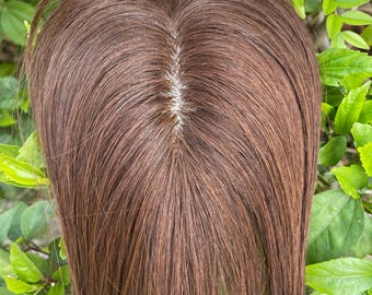 4,5 x 13 cm Base de seda central Topper Cabello humano virgen Cabello castaño