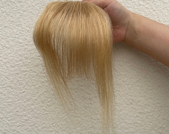 Flequillo rubio miel con clip, extensiones de cabello humano natural, flequillo fino con patillas para mujer.