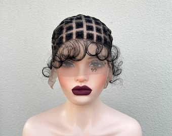 Gorro de peluca de encaje completo de ganchillo: base trenzada transpirable con pelo de bebé