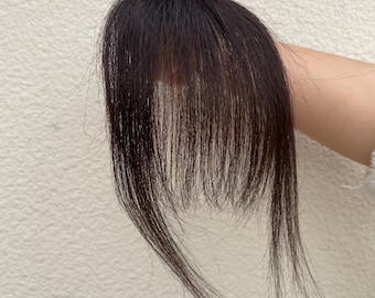 Flequillo de cabello humano natural, negro y marrón, con clip.