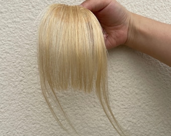 Flequillo rubio con clip, extensiones de cabello humano rubio, flequillo fino con patillas para mujer.