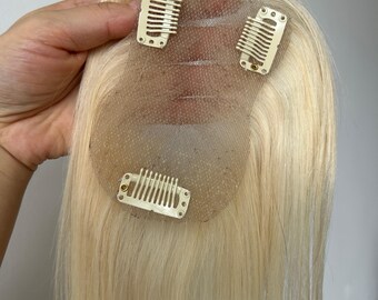 Blonde 7*11 cm Ultra-Thin Breathable Base Human Hair Topper, Seamless & Undetectable Clip-in Hairpiece for Women
