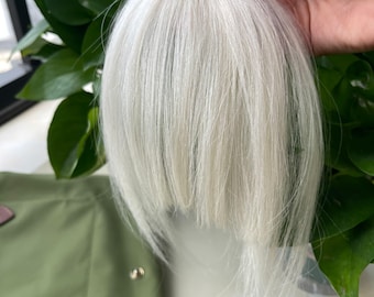 White Color Clip-in Bangs Real Human Hair, Wispy Fringe Extensions with Temples for Women