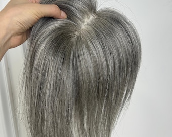 Salt Pepper Dark Gray Hair Pieces Lightweight and Breathable Lace Topper
