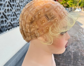 Peluca rubia de encaje completo de ganchillo con gorro y pelo de bebé, encaje transpirable