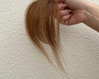 Flequillo castaño medio con clip, extensiones de cabello humano rubio, flequillo fino con patillas para mujer