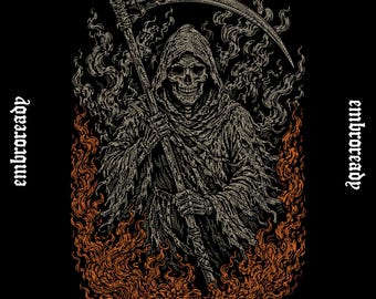 Keeper of Souls Embroidery Design, Grim Reaper Flames Pattern (PES, DST, JEF File)