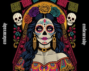 Diseño de bordado de calavera de azúcar / Archivo de bordado del Día de Muertos / Cara de calavera de muertos / Descarga digital instantánea Archivo PES DST JEF