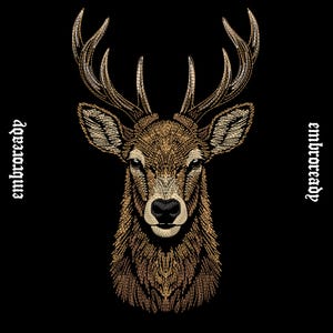Golden Stag Embroidery Design, Majestic Buck Machine File, Forest Wildlife Patch (PES, DST, JEF File)