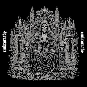 Coven of Bones Embroidery Design, Skull Throne Machine Embroidery File, Gothic Grim Reaper Embroidery Pattern, Dark Art PES DST JEF File