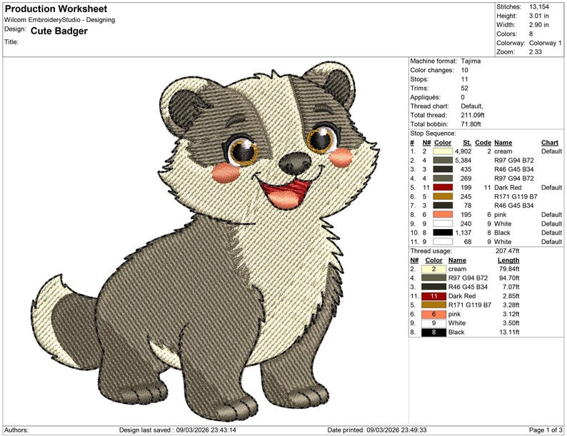 Smiling Badger Embroidery Design, Woodland Animal Machine File (EMB ...