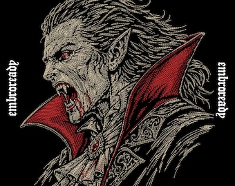 Angry Vampire Embroidery Design, Gothic Horror Machine File (PES, DST, JEF File)