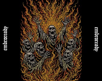 Diseño de bordado de calavera gótica en llamas, archivo para máquina de coser de arte de terror (archivos PES, DST, JEF)